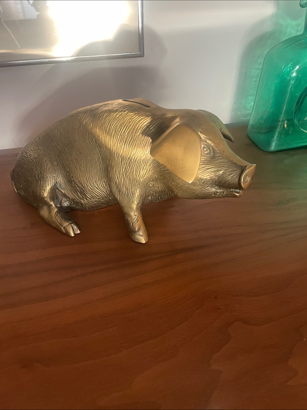 larger brass PIG piggy BANK great detail NICE PATINA 12” great gift